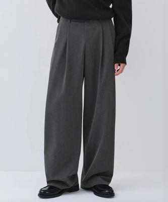 Extra Wide Two-Tuck Hidden Elastic Waist Slacks [Medium Gray]