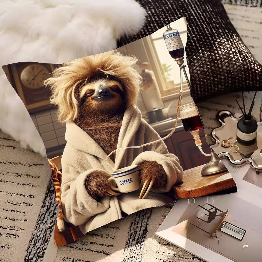 Funny Sloth DJ Pillow Case Fashion Square Pillowcase Bedroom Sofa Room Ins Decoration Leisure
