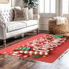 1pc Large Rectangular Christmas Doormat - Non-Slip Backing, Machine Washable Indoor/Entryway Mat with Red Base and White Candy C