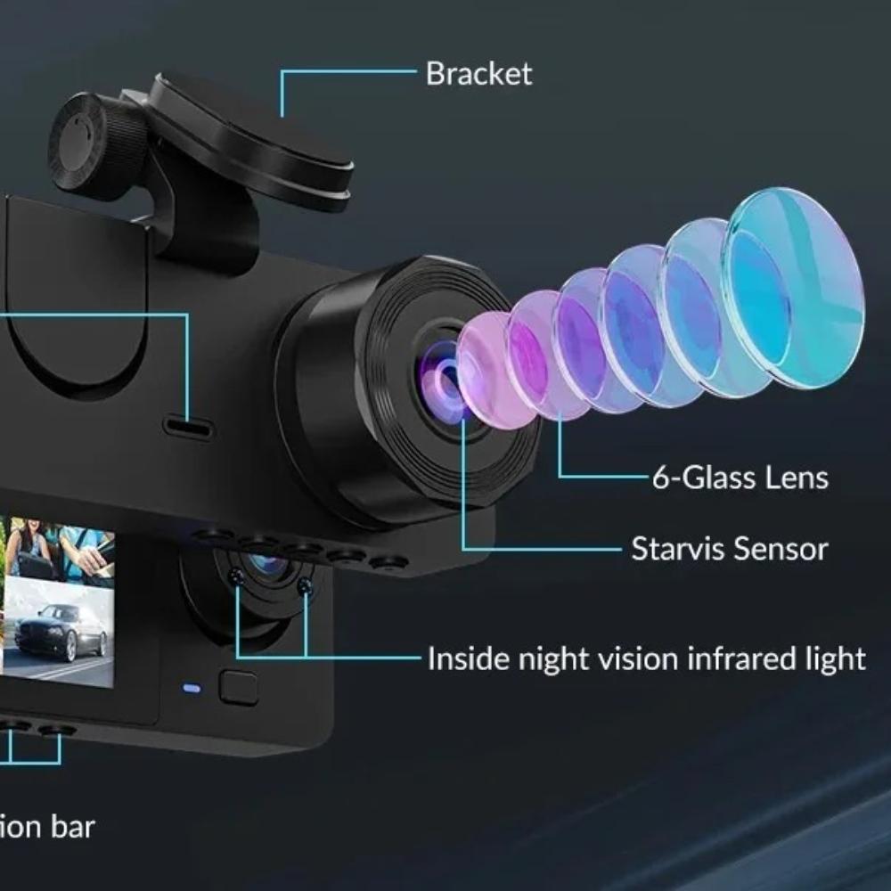 1080P HD Night Vision Car Driving Recorder 3-Channel Camera Video Recorder DVR Black Box Dual Lens with Rearview Camera HD Reversing Image