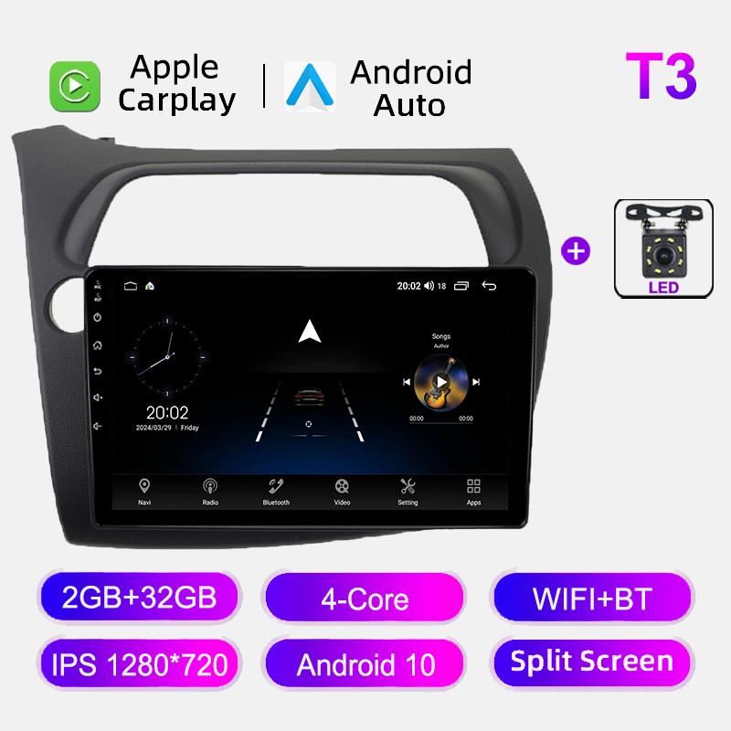 9" Car Multimedia Player For Honda Civic Hatchback 2006-2011 WIFI BT Carplay GPS Navigation Radio Stereo Head Unit Android Auto