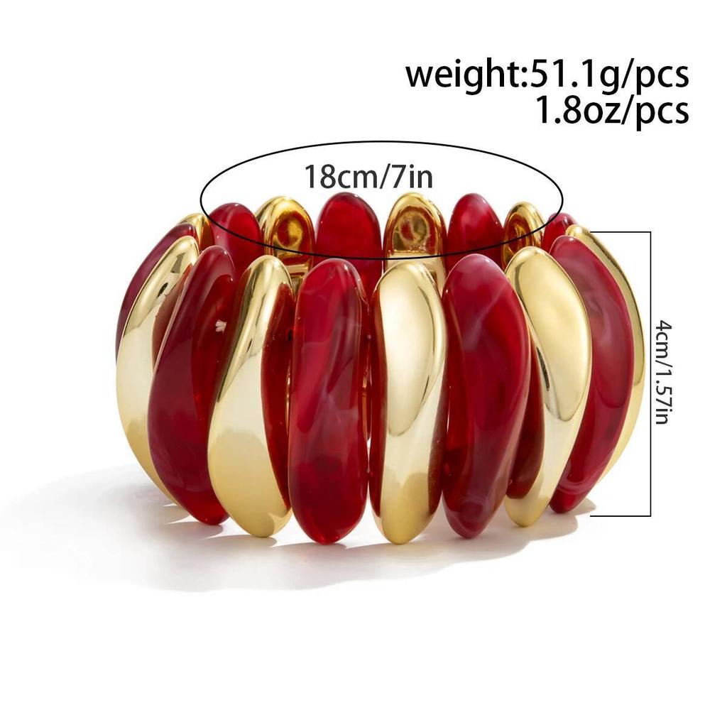 Salircon 10 Colors Vintage Thick Resin Acrylic Irregular Bangles for Women Geometric Wide Chunky Elastic Bracelets Hand Jewelry