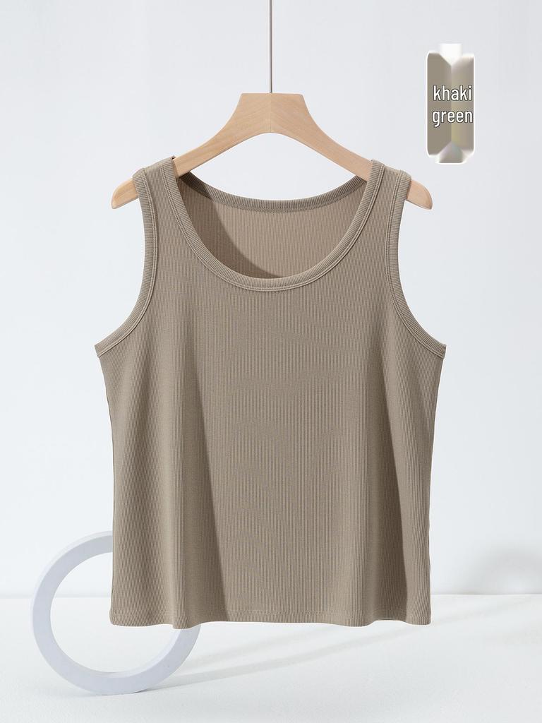 Plus Size Threaded Cotton Round Neck Vest - Spring/Summer Elastic Camisole for Women