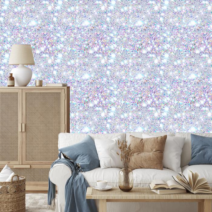 Iridescent glitter wallpaper light gray, blue and azure 50x1000