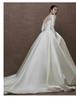 Elegant Backless Satin Wedding Gown - Vintage French-Inspired Long Sleeve Dress