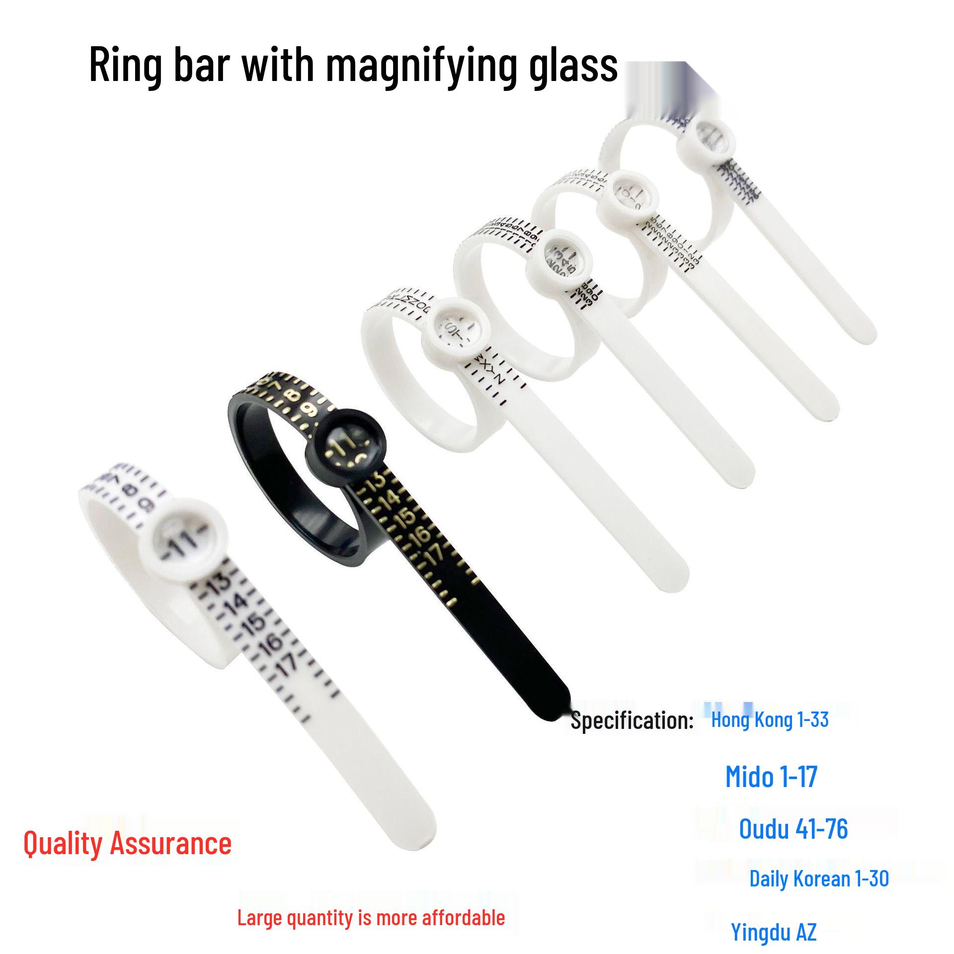 

Пластиковый кольцемер с увеличительным стеклом: Регулируемая измерительная лента для размеров США Ring Sizer with Mirror Hong Kong Standard чёрный