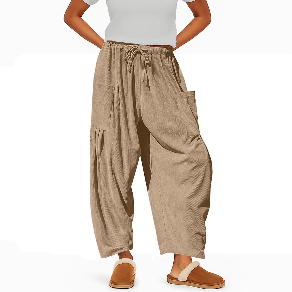 Women's Corduroy Pants Casual Loose Solid Color Wide Leg Wide Version With Pockets