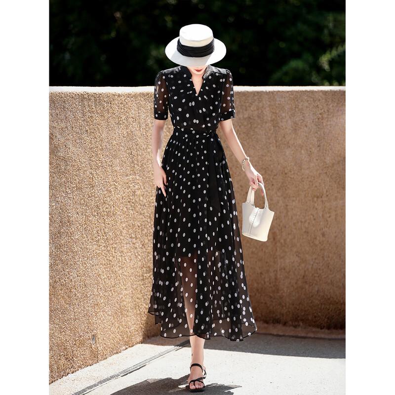 Lancer 2026 Summer French Retro Polka Dot V-Neck A-Line Dress M