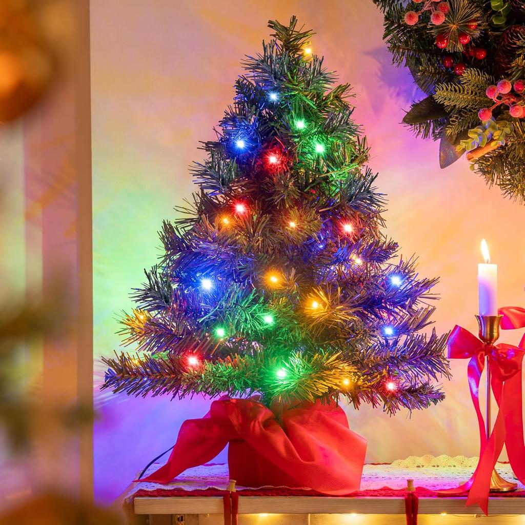 Small Tabletop Christmas Tree Multi-Color Lights Table Top Decorations Green Mini Lighted Xmas JOYFY 2FT LED 24 with for Kid Friendly Entertaining Fun