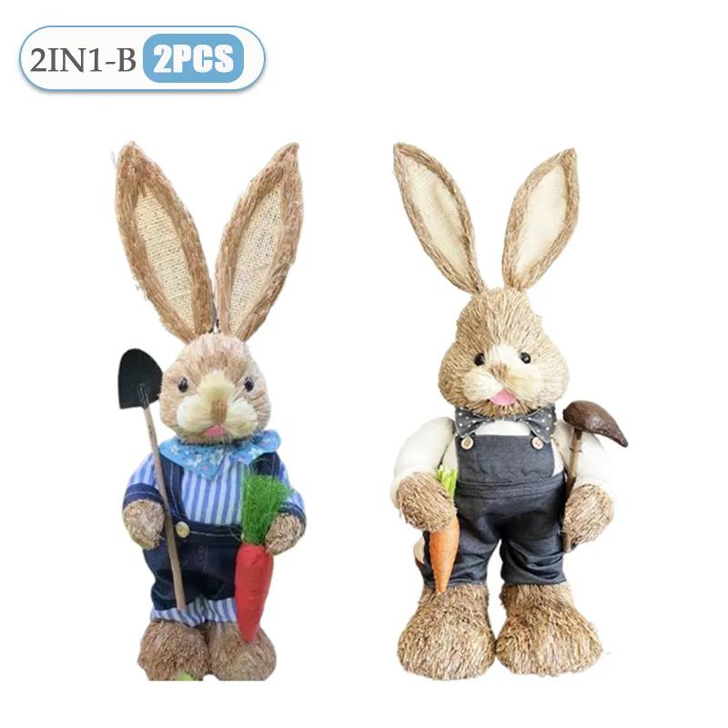 2PCS New Cute Straw Rabbits Bunny Decorations Easter Party Home Garden Wedding Ornament Photo Props Crafts 35cm Cute Home Decor