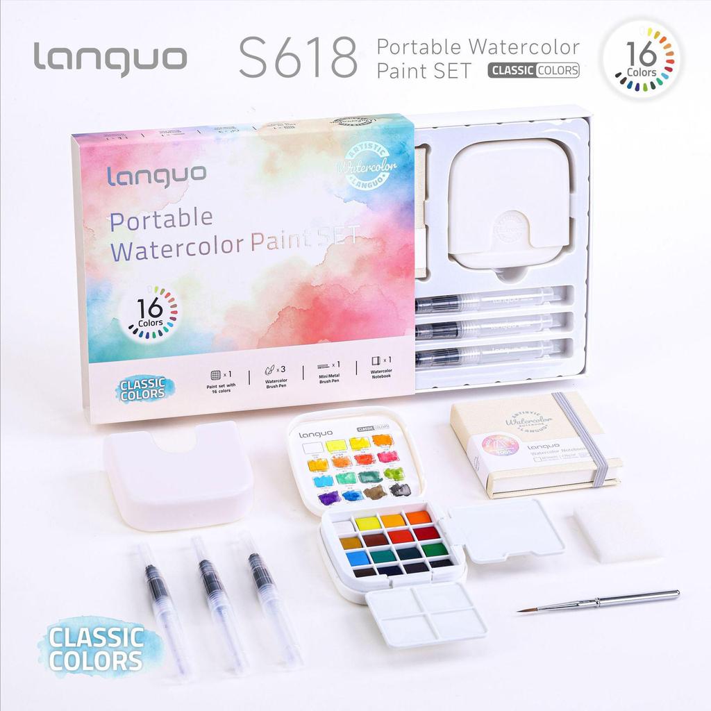 Blue Fruit Watercolor Paint Set for Kids - Solid Colors, Coloring Book, Cartoon Album, and Paintbrush Tool Set
