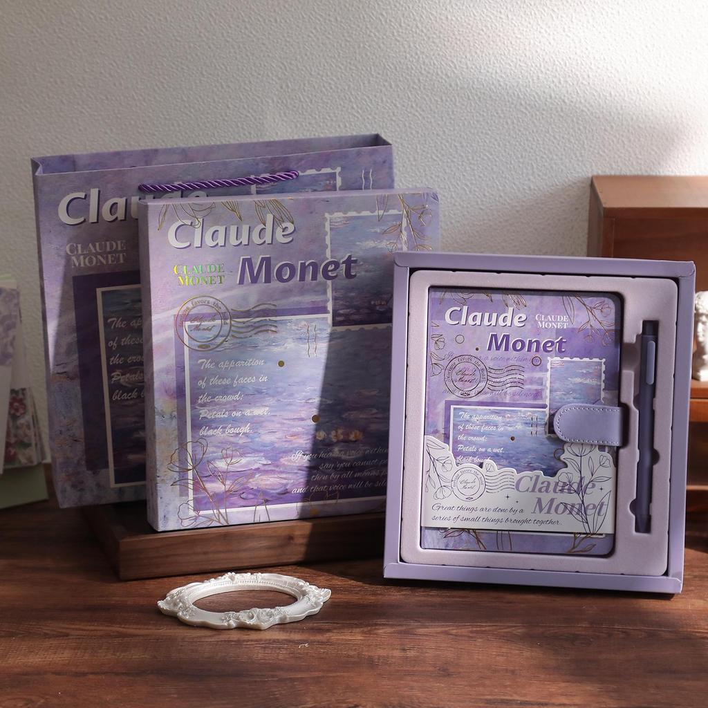 Artistic Oil Painting Notebook Gift Set with Retro PU Magnetic Buckle - Ideal for Business or Student Souvenirs.