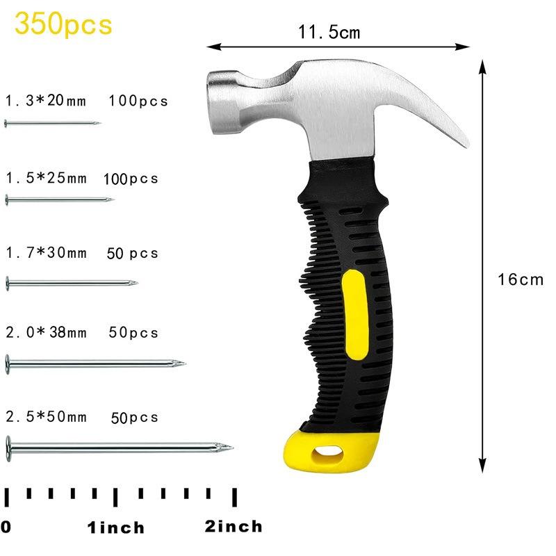 350PCS hanging nail combination hardware nail with tool set box wall nail multi-specification wooden board nail picture frame nail
