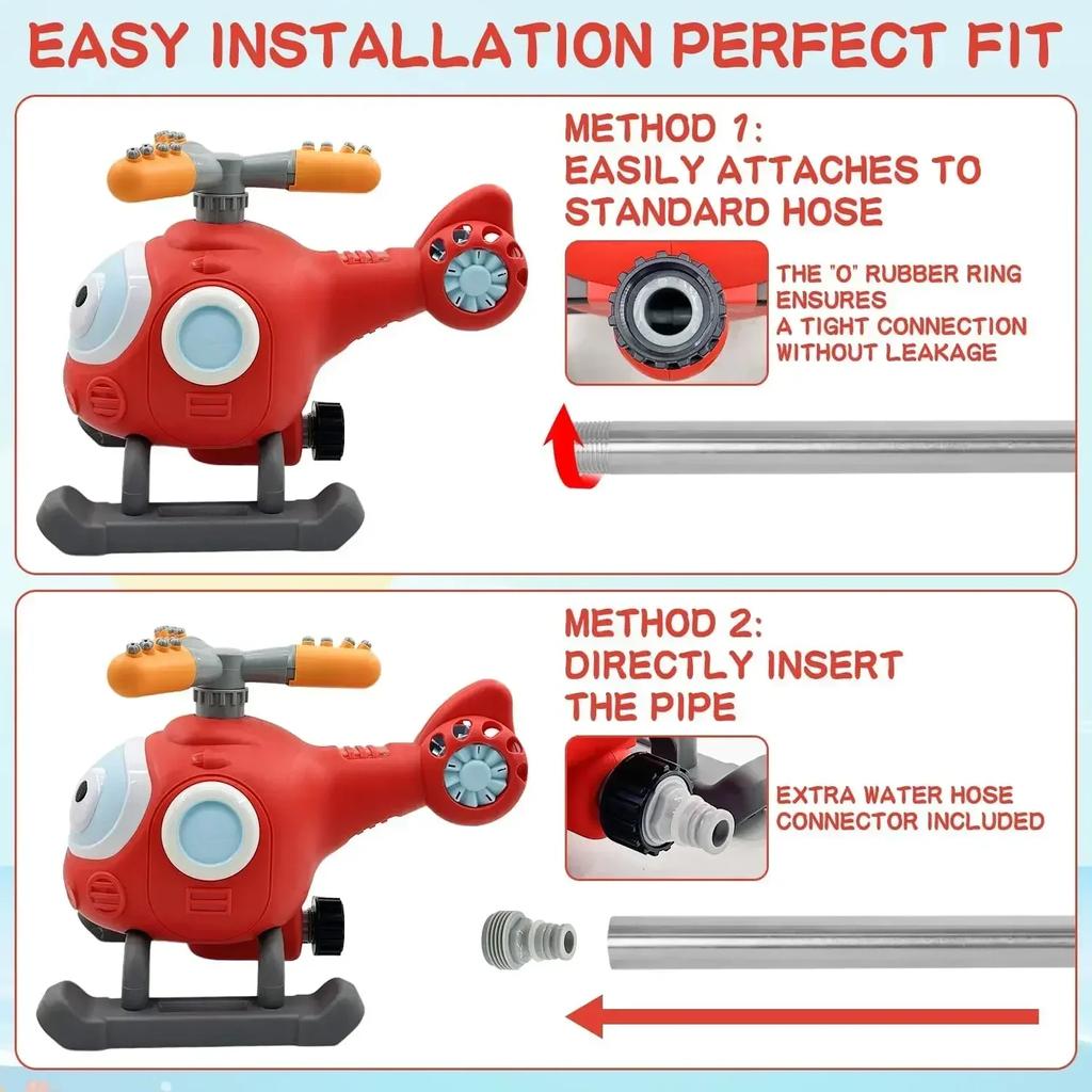 2 in 1 Outdoor Wassersprüh-Rasensprenger Baseball-Set für Kinder & Kleinkinder Hubschrauber Hydrant Wassersprüh-Spielzeug mit 2 Sprühköpfen