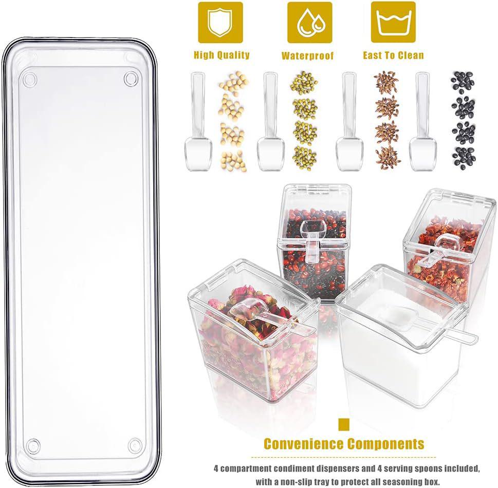 Gewürzaufbewahrungsbox mit vier Fächern und Löffel