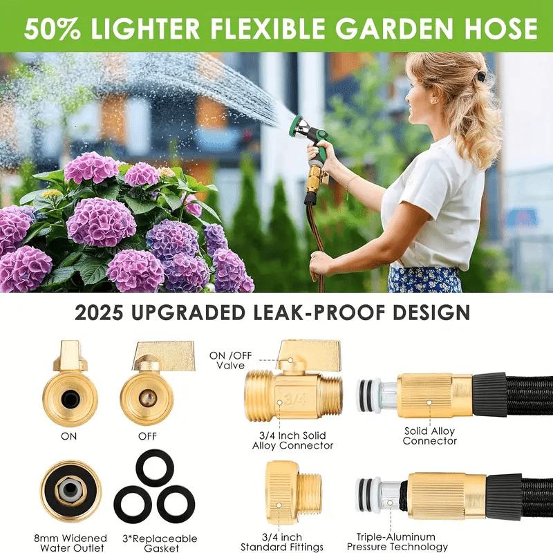 Household Garden Hose, Detachable Nozzle, Suitable For All Seasons, Available In 25/50/75/100 Feet Lengths, For Outdoor Use, Multiple Spray Modes