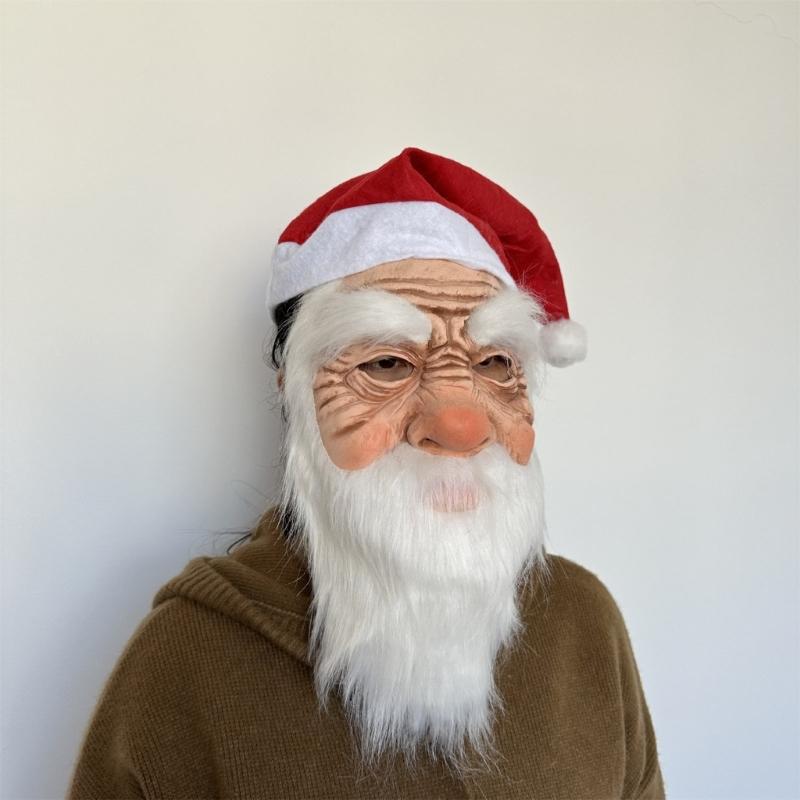 Santa Mask Costume Christmas Santa Costume Accessories for Christmas Party, Santa Mask Costume with Santa Hat and Beard