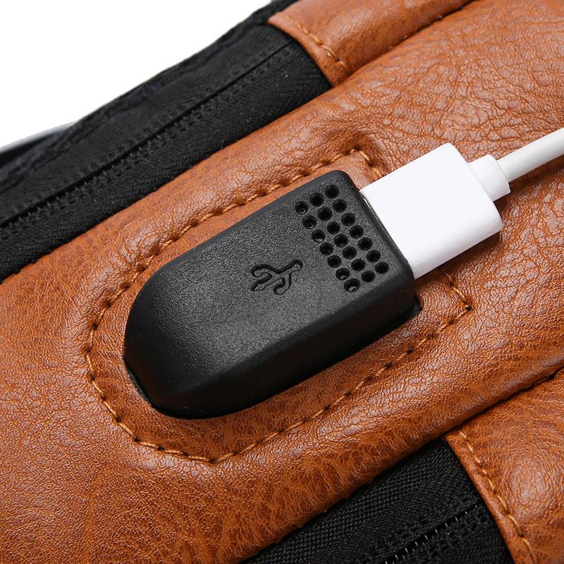 Men's Chest Bag Anti-theft USB Business Messenger Bag Multifunctional Water Repellent Shoulder Bag PU Commuter Backpack Men