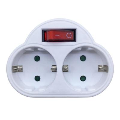 Tragbarer 1-zu-2-EU-Netzadapter (EU-DE) mit europäischem/deutschem Stecker und Ein-/Ausschalter für Büro und Hotel