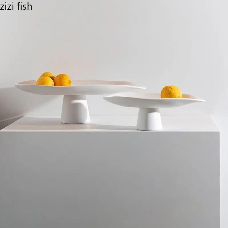 Ceramic High Leg Fruit Plate Creative Snack Storage Tray Dry Fruit Tray Dessert Trays Cake Trays Decorative Household Products