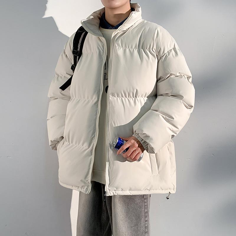 Live broadcast of the new stand-up collar cotton clothes, men's solid color simple urban trendy brand couple thickened warm cotton-padded clothes