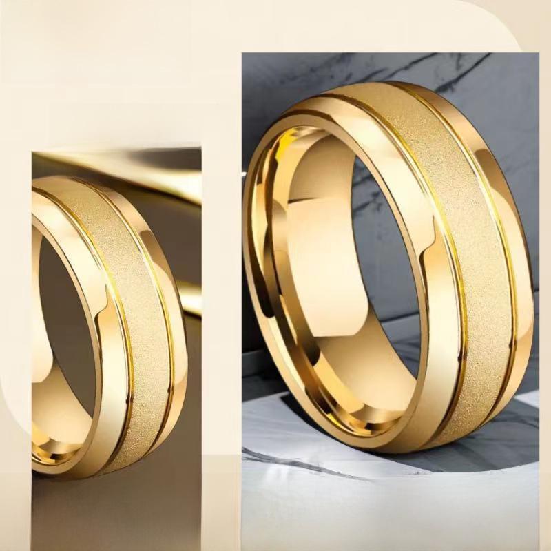 "Frosted Stainless Steel Couple Rings - Non-Fading Niche Design"