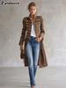 Metal Ribbed Denim Long Coat for Women - French Classic