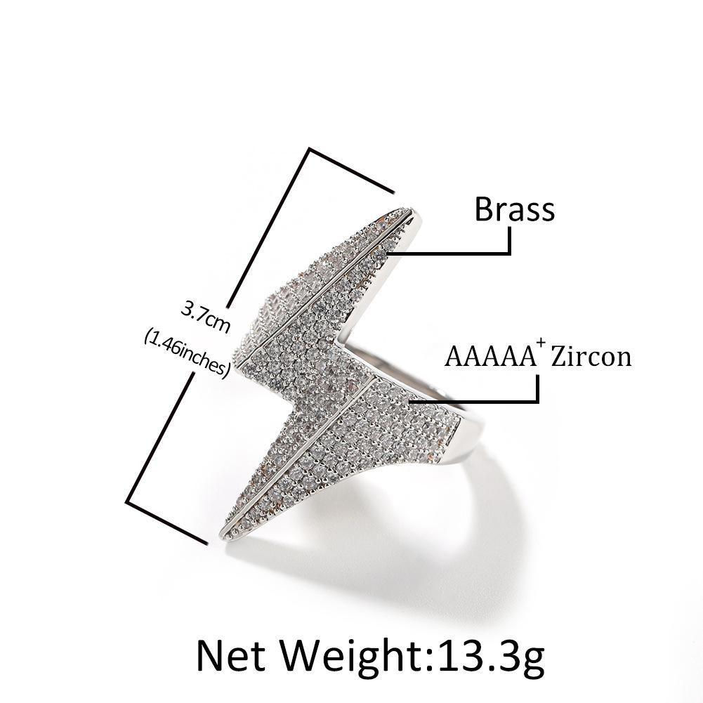 Hip-hop Niche Three-dimensional Lightning Ring, Simple Personalized Copper Inlaid with 5A Zircon Personalized Trendy Man Ring, One Piece of Hair