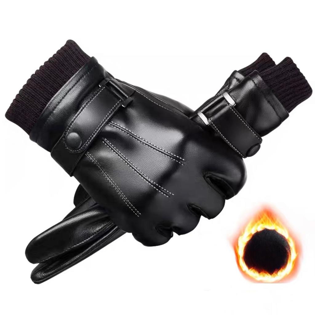 Lederhandschuhe Herren Herbst und Winter Samt Verdickt Warm Winddicht und Wasserdicht Touchscreen Outdoor Fahren Motorrad Baumwollhandschuhe