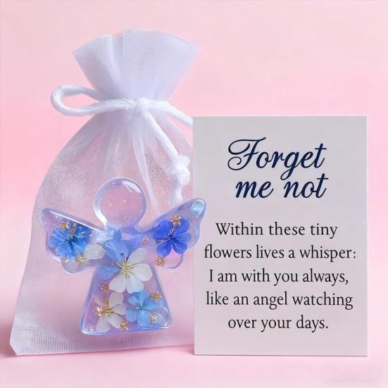 Angel Figurine Keepsake Forget Me Not Angel Memorial Gift Sympathy Bereavement Angel Ornament with Warm Message Card Grieving Keepsake