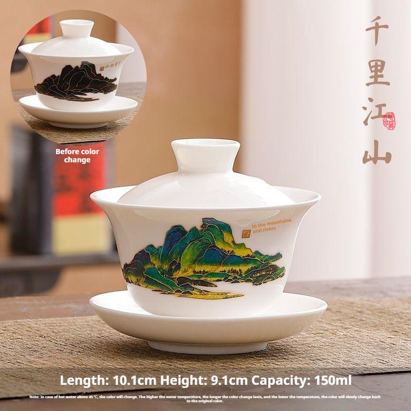

Color Changing Gaiwan Dragon Phoenix Tea Set Ceramic Tea Tureen Home Business Gift Multi Person Teapot Gongfu Teacup Party About 150ml