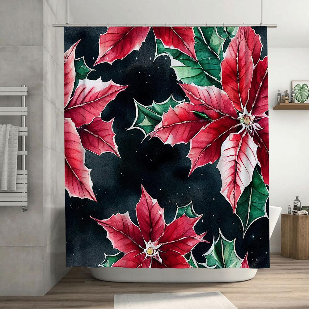 Luxury Flower Printed Shower Curtains Waterproof Bathroom Decor Customizable Size Options Modern Home Accessories Pink Poinsetti