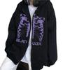 Y2K Skeleton Print Zip-Up Hoodie Womens Oversized Streetwear Sweatshirt 90s Retro Graphic Pullover
