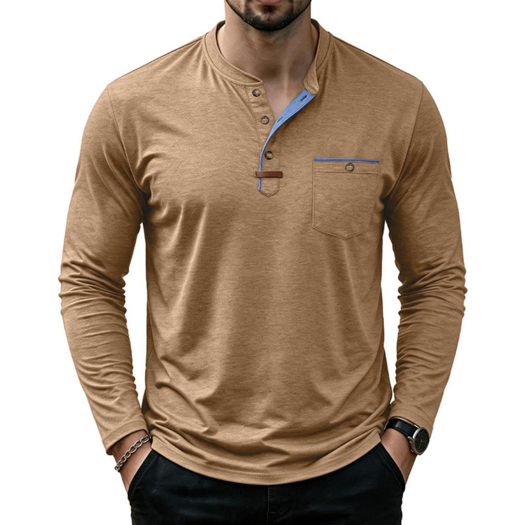 Men's Color Block Long Sleeve Shirt, Casual Base Layer Top for Everyday Wear