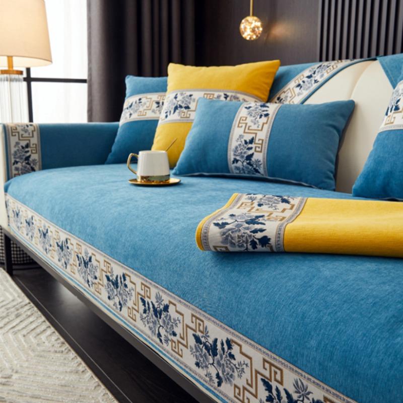 Chinese Style Sofa Covers Seat Cushion 4 Seasons Sofa Towel Modern Simple Living Room Corner Couch Chenille Polyester Armrest Towel