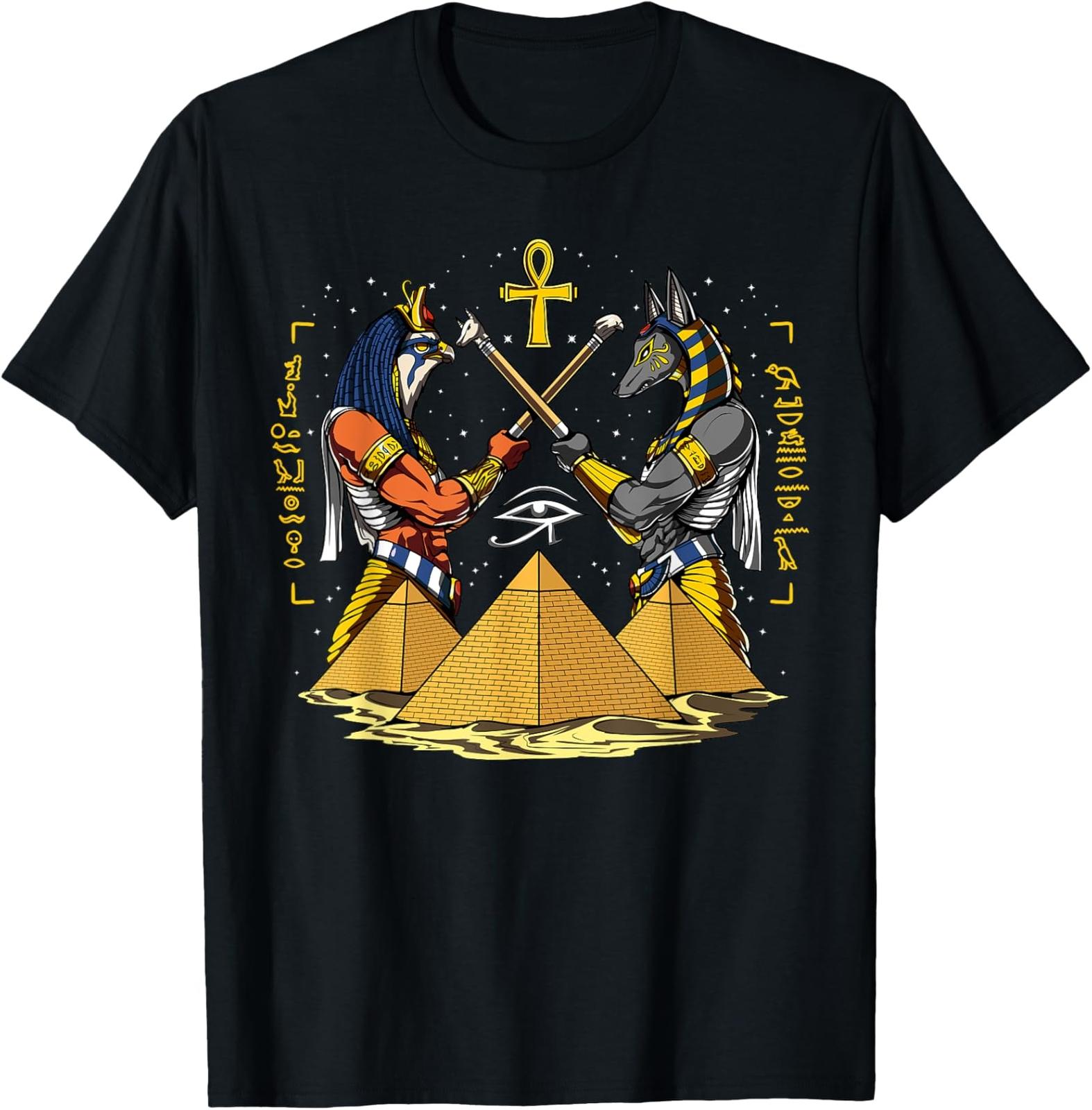 NEW LIMITED Egyptian God Anubis Horus Ancient Pyramids Ankh Hieroglyphs T-Shirt S