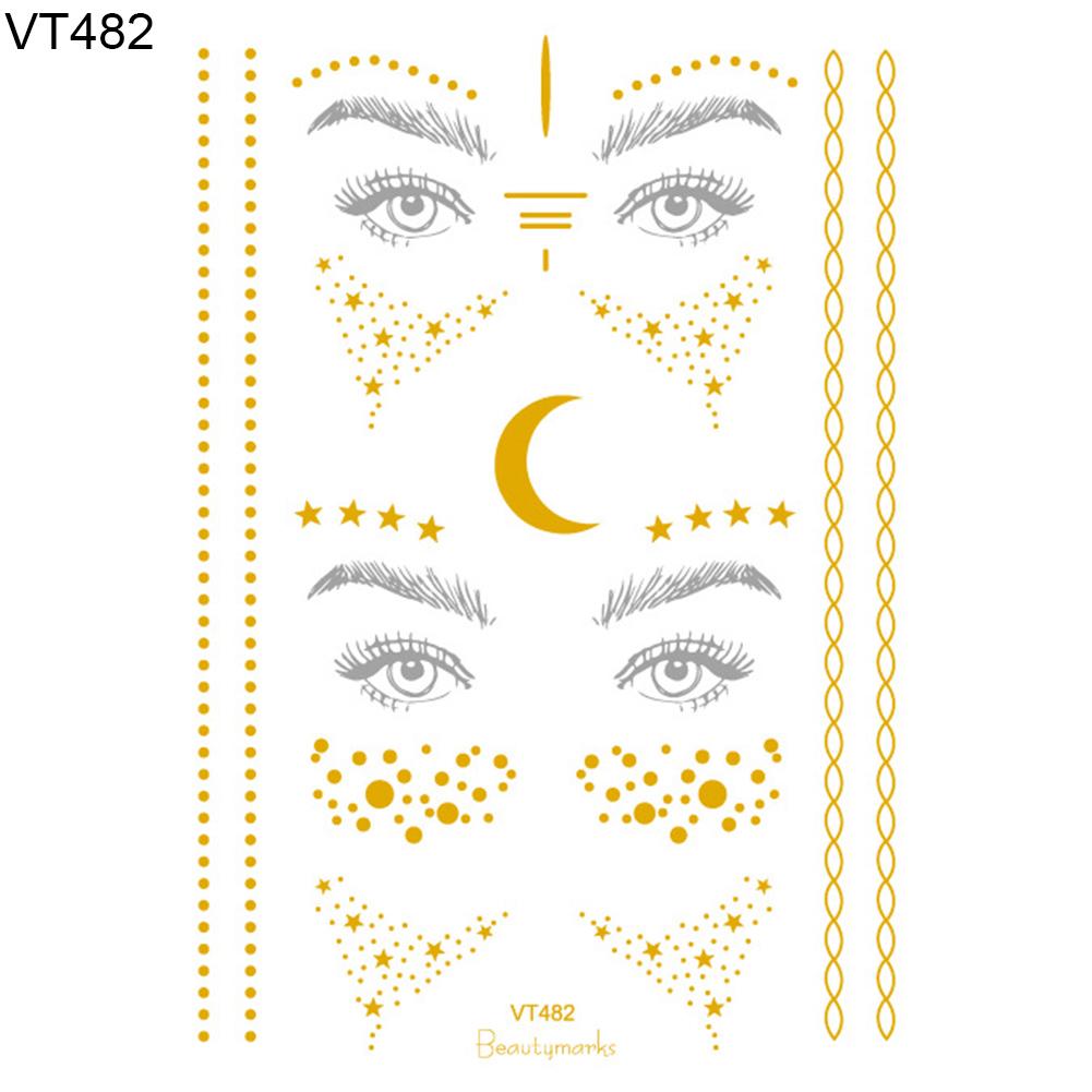 Life Beauty 2Pcs Waterproof Glitter Tattoo Metallic Gold Shiny Sticker Temporary Body Art
