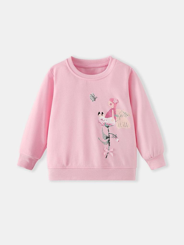 26th Autumn/Winter Girls' Hoodie - Flowers, Butterflies, Fairies Print, Round Neck, Long Sleeve
