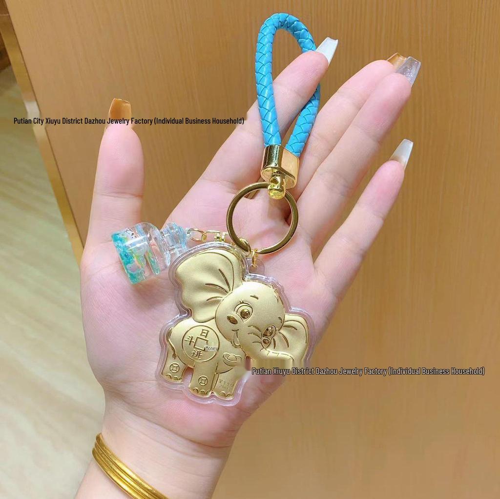 Gold Elephant Mobile Charm: 999 Pure Gold, 20mg, High-End Keyring Ornament for Daily Prosperity
