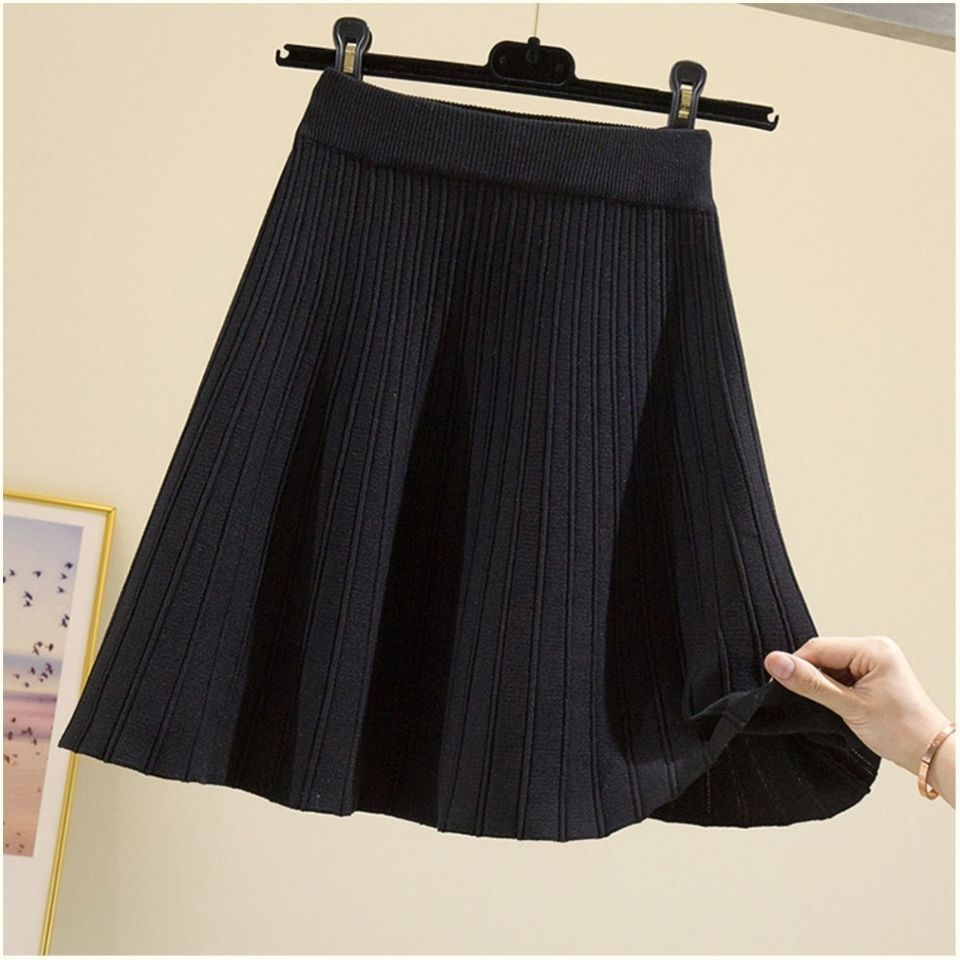Women's Knitted Umbrella Skirt Half Body Skirt High Waist Autumn and Winter A-line Short Skirt