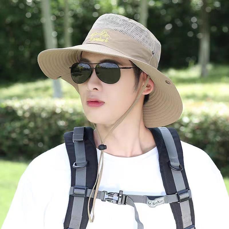 Summer Men Camping Big Brim Sun Protection Fisherman Hat Outdoor Riding Mountaineering Fish Hat Hiking Breathable Hat
