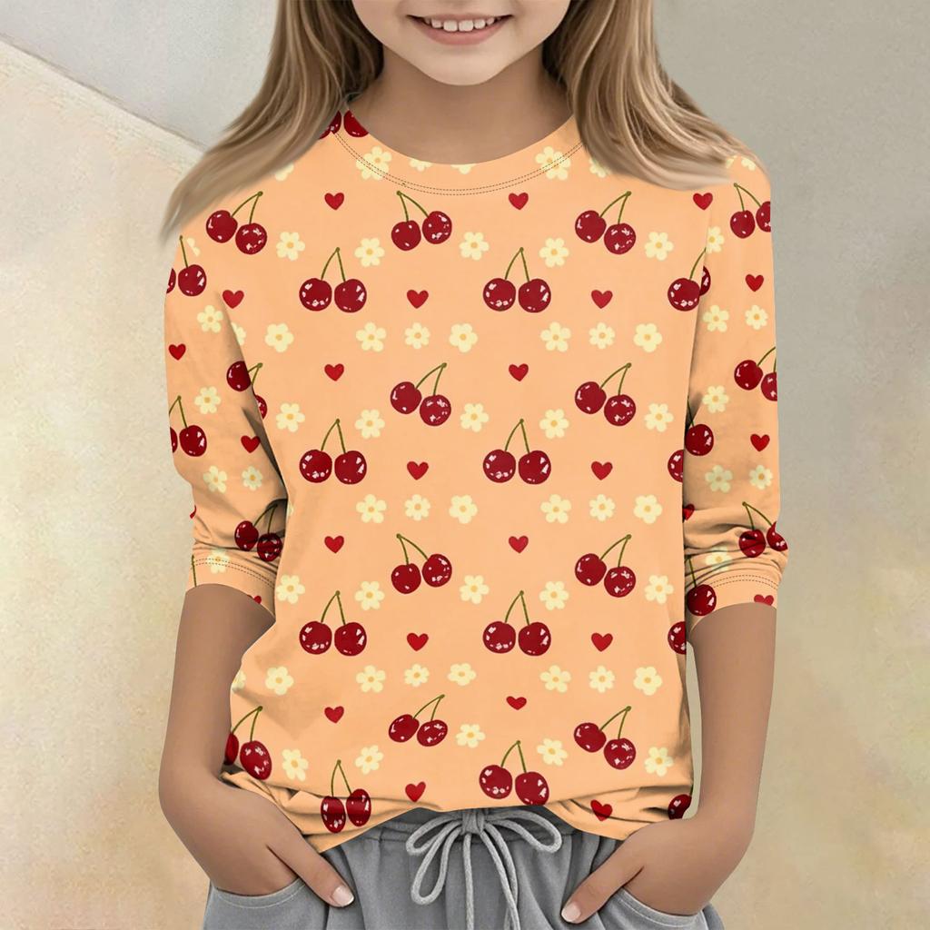 Children's Printed Round Neck Seven Quarter Sleeve Casual T-shirt