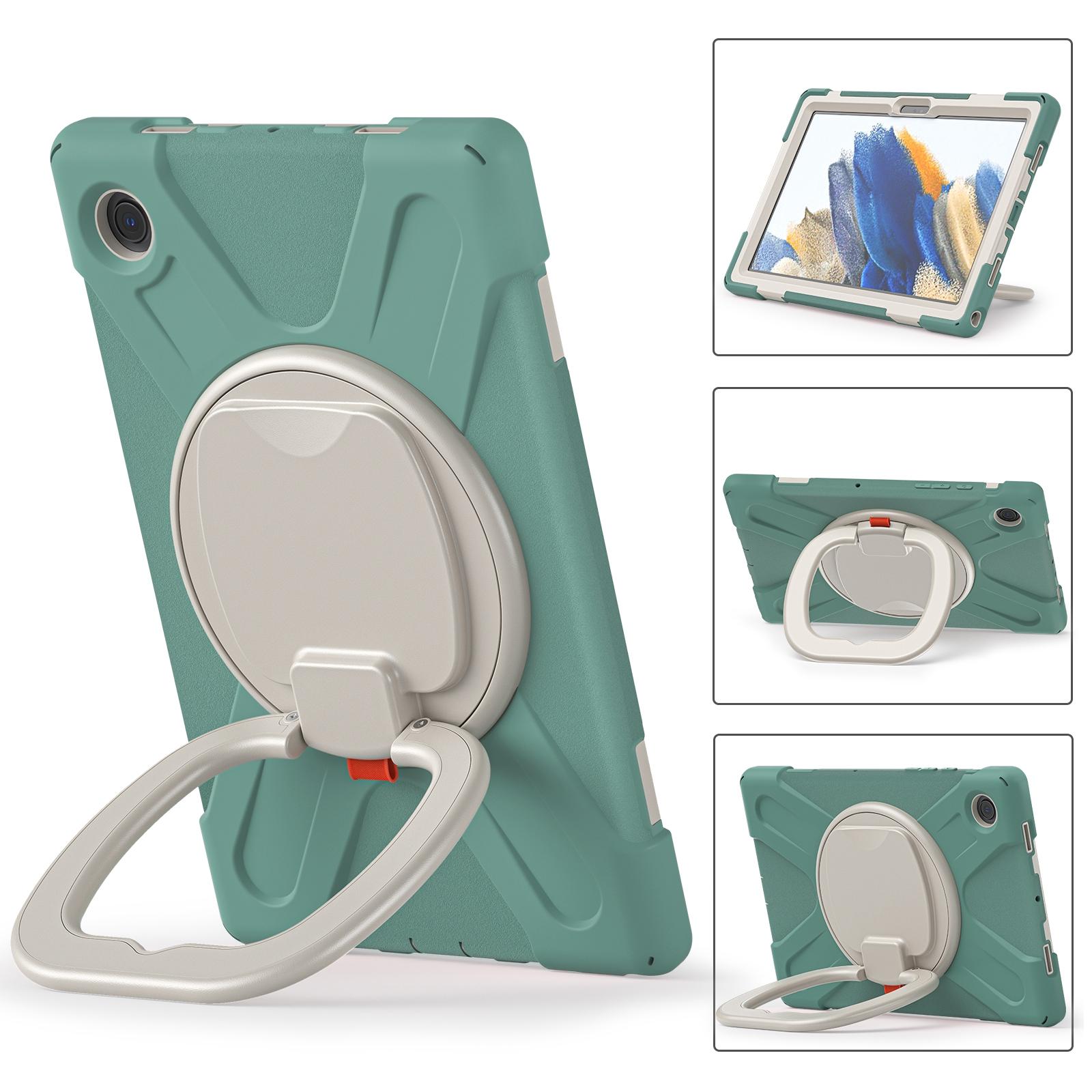 

For Samsung Galaxy Tab A8 10.5 (2021)/A8 10.5 (2022) Tablet Case 360 Degree Rotary Kickstand Anti-fall Protection PC+Silicone Hybrid Cover Emerald Green