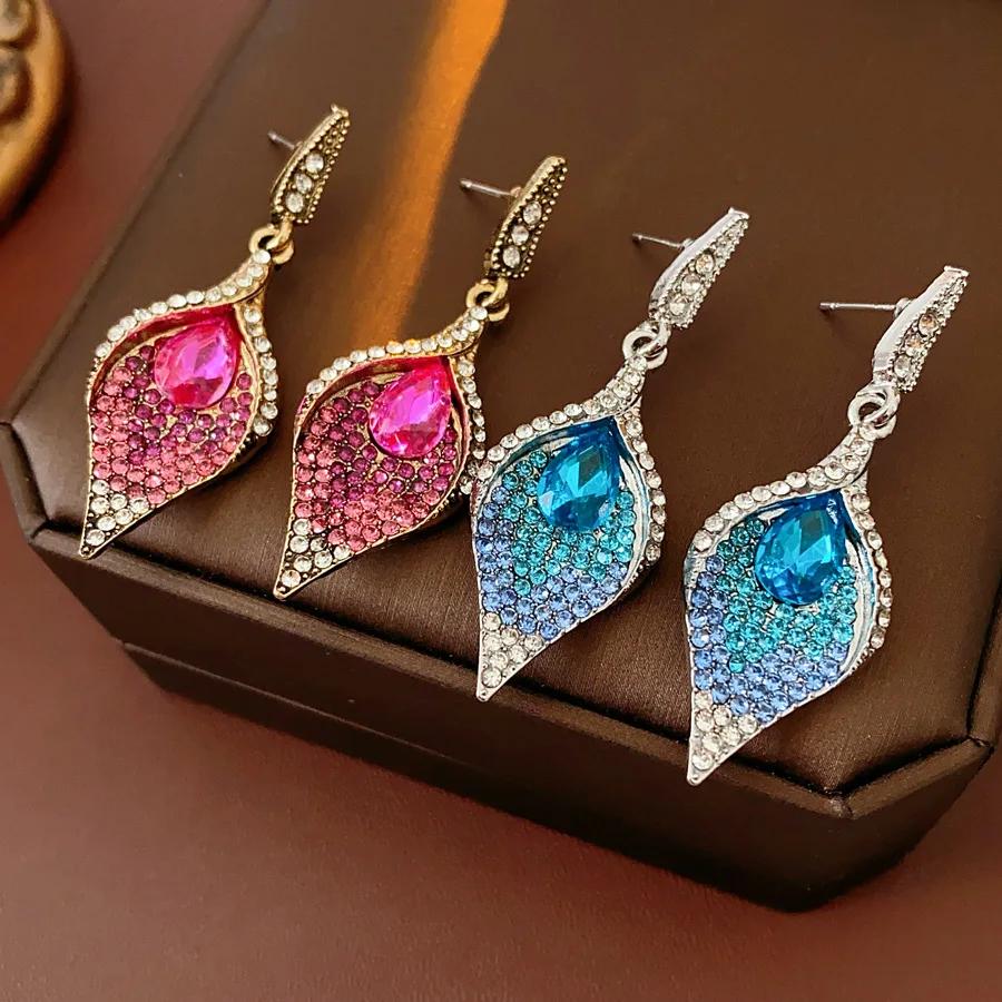 Vintage Ethnic Style Inlaid Rhinestone Earring for Women Water Droplet Pendant Drop Earrings New Fashion Women's Bridal Zircon