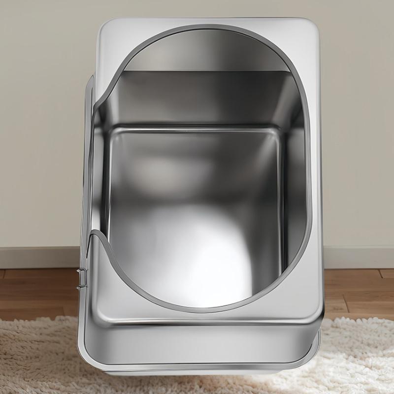 Large Open Style Cat Litter Box Stainless Steel High Sided Cat Bedpans Anti-Splash Metal Kitty Tray Easy Clean Cats Washroom