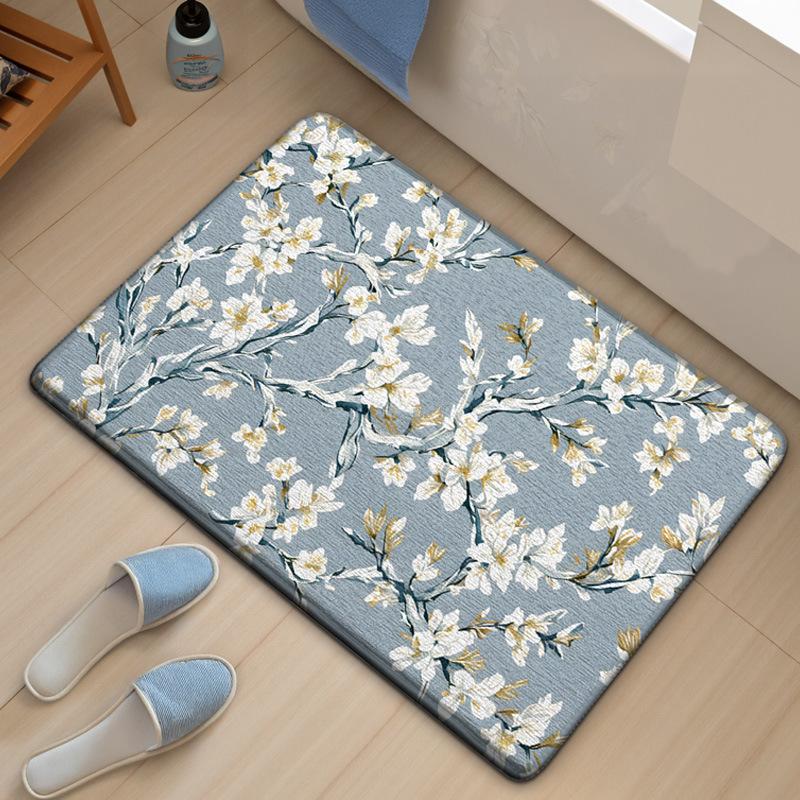 Luxury Floral Bath Mat - Extra Thick & Quick Dry Sponge - Super Absorbent, Skin-Friendly, Non-Slip Bathroom Rug - Elegant Style