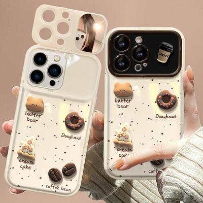 Kek Kahve Bebek Kolye Apple 14 Cep Telefonu Kılıfı için Uygun Iphone15promax Katlanır Ayna 13 Düşmeye Karşı