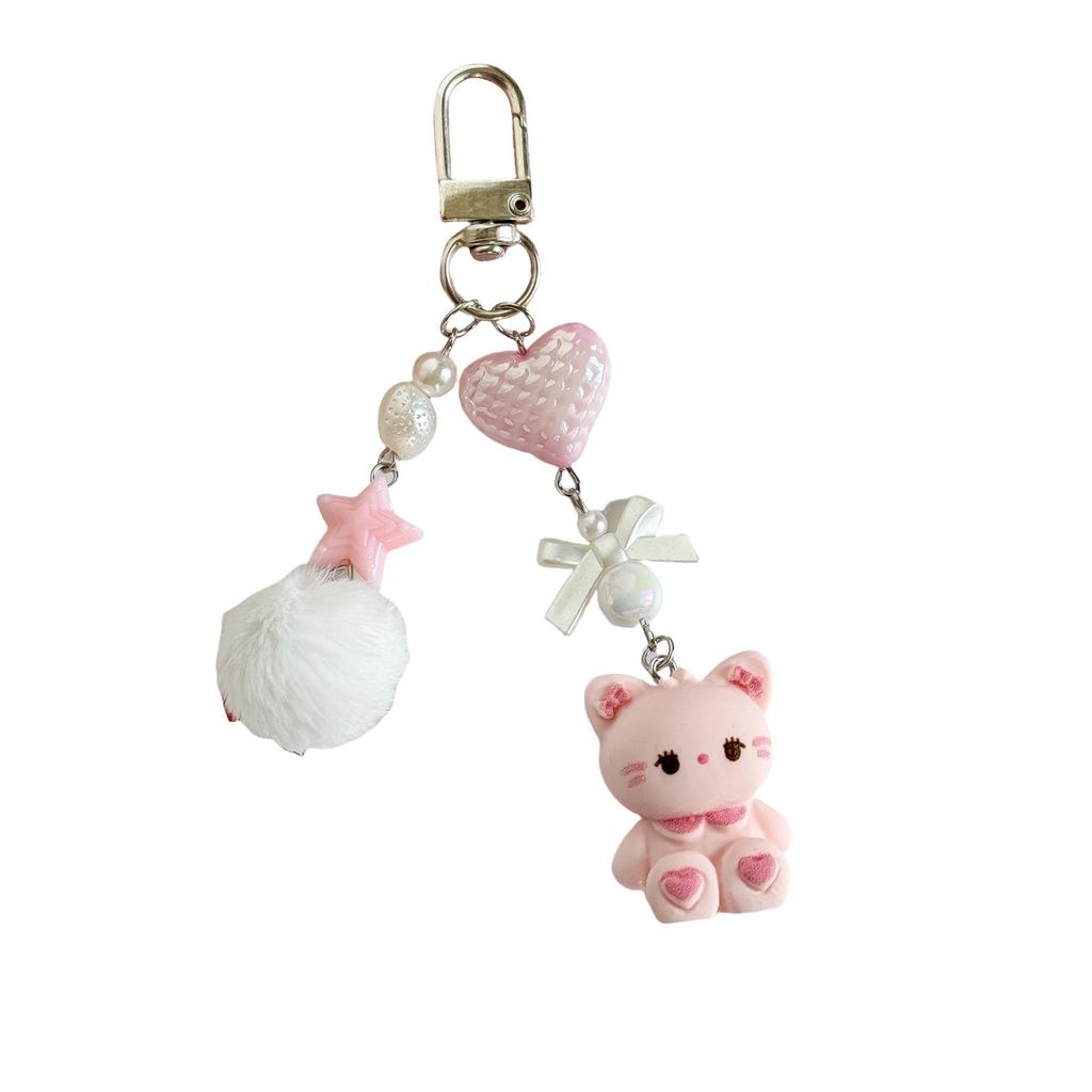 Adorable Rabbit Phone Charm & Keychain with Heart & Pompon Pendant