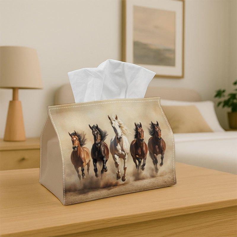 1pc Classic Animal- Decorative Tissue Box, Running Horses Illustration- for Home, Party, Car, Kitchen& Bathroom- Tissue Holder for Everyday Use, Ideal