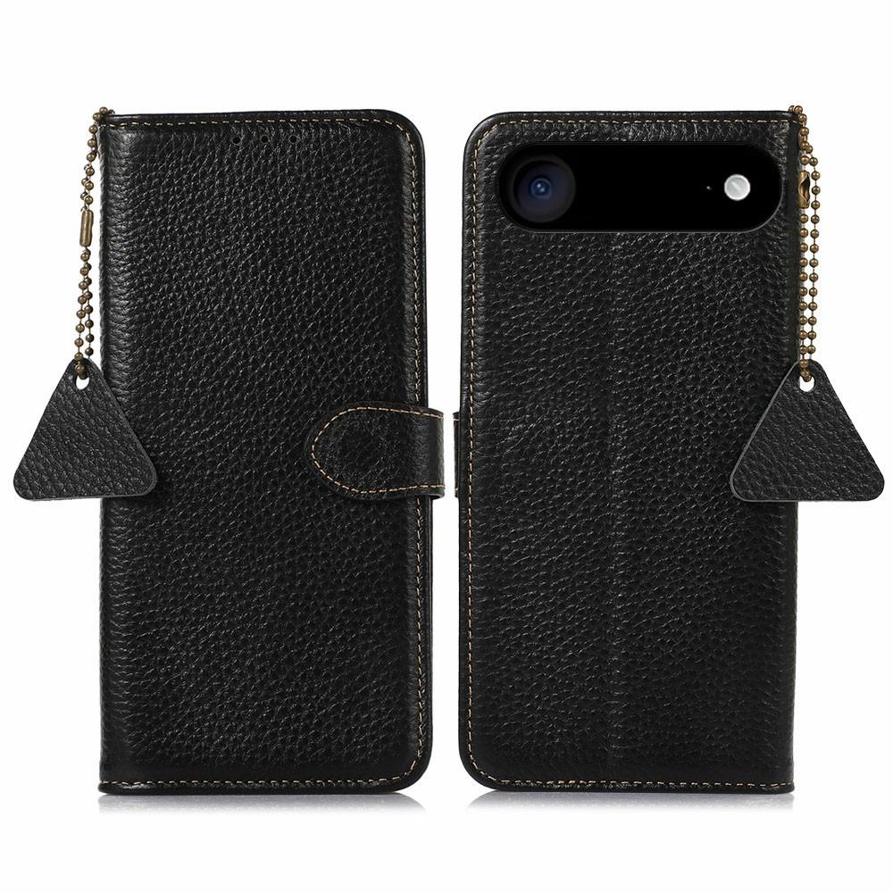 For iPhone 17 Air Case RFID Blocking Genuine Cow Leather Phone Cover Litchi Texture